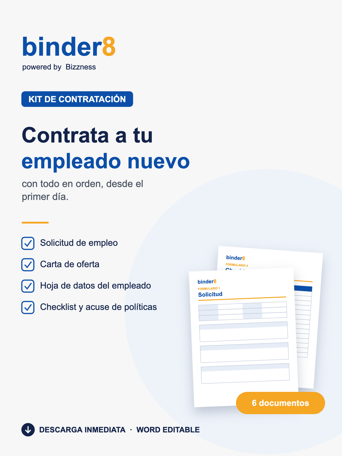 Kit de contratación de empleado nuevo en Puerto Rico, plantillas editables en Word de Binder8