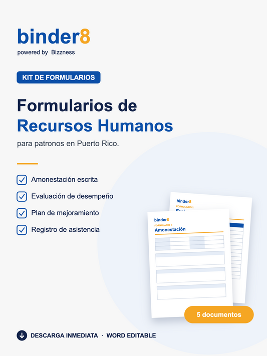 Kit de formularios de recursos humanos para patronos en Puerto Rico, plantillas editables en Word de Binder8